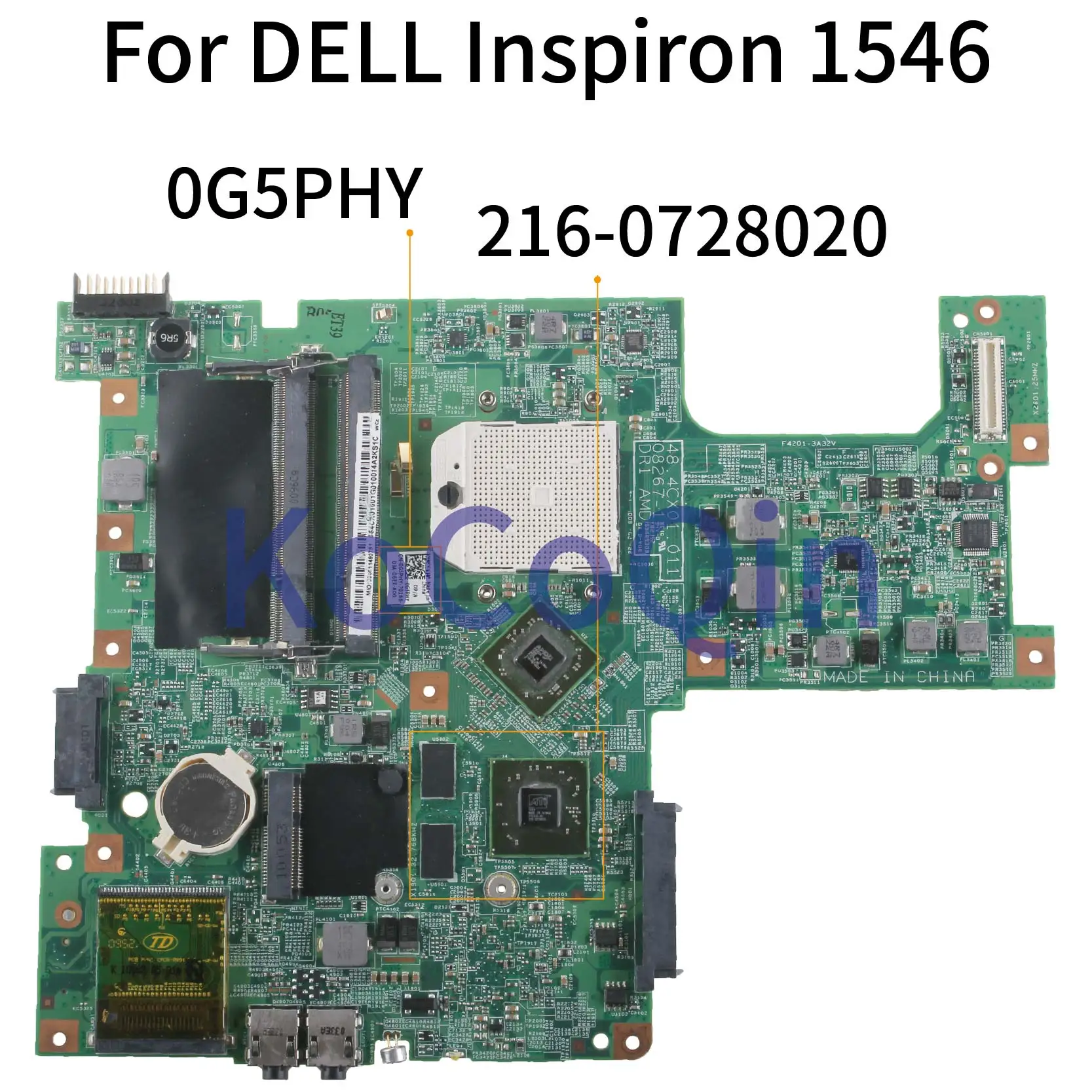 

08267-1 Материнская плата для ноутбука DELL Inspiron 1546 216-0728020 CN-0G5PHY 0G5PHY DDR2, полностью протестированная.