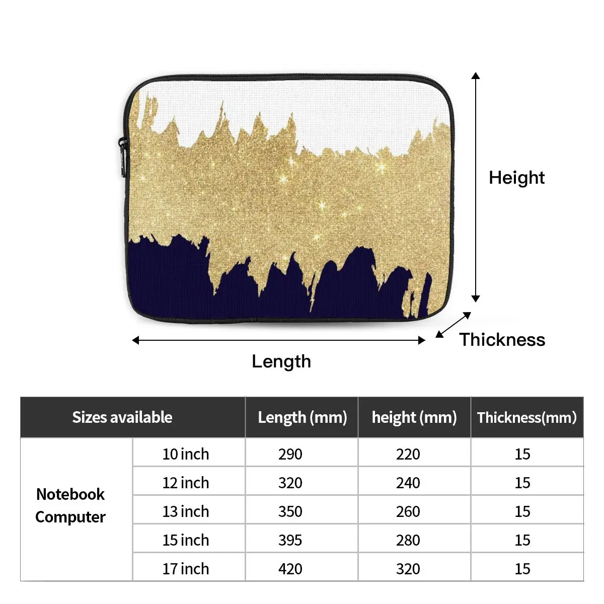 Black And Gold Glitter Pattern (7) Notebook Laptop Bag Case Pouch Notebook Sleeve Cover Bag Tablet Shockproof Case Bag