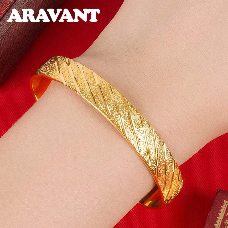 ARAVANT 925 Silver 18K Gold Scrub Open Cuff Bracelet Bangle For Women Men Fashion Jewelry