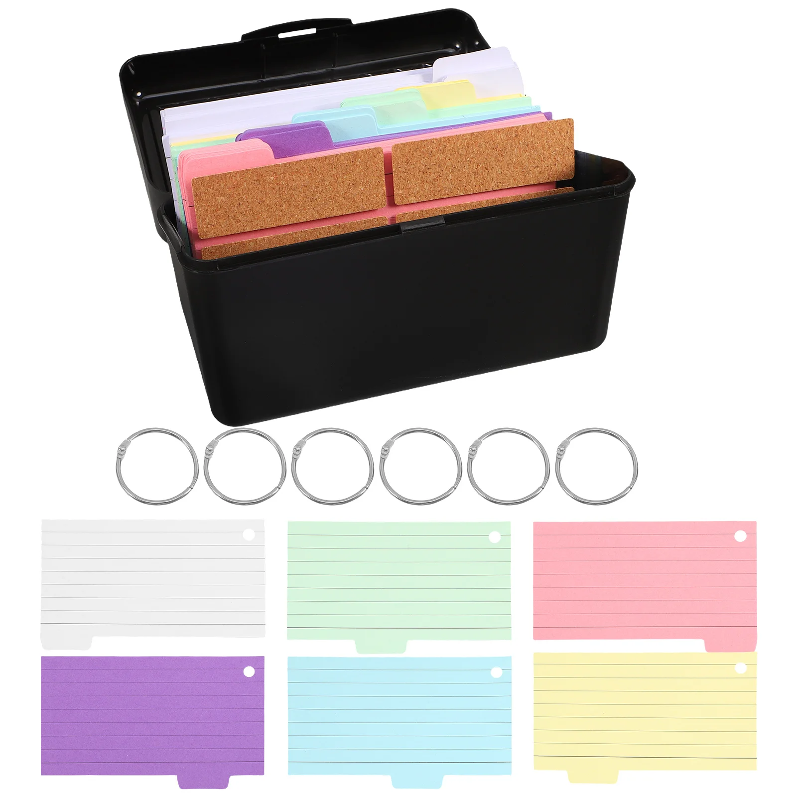 

Index Card Holder Set 180 Lined Cards Black ganizer 6 Color Tabs Flash Book File Box Paper Dividers Storage Container