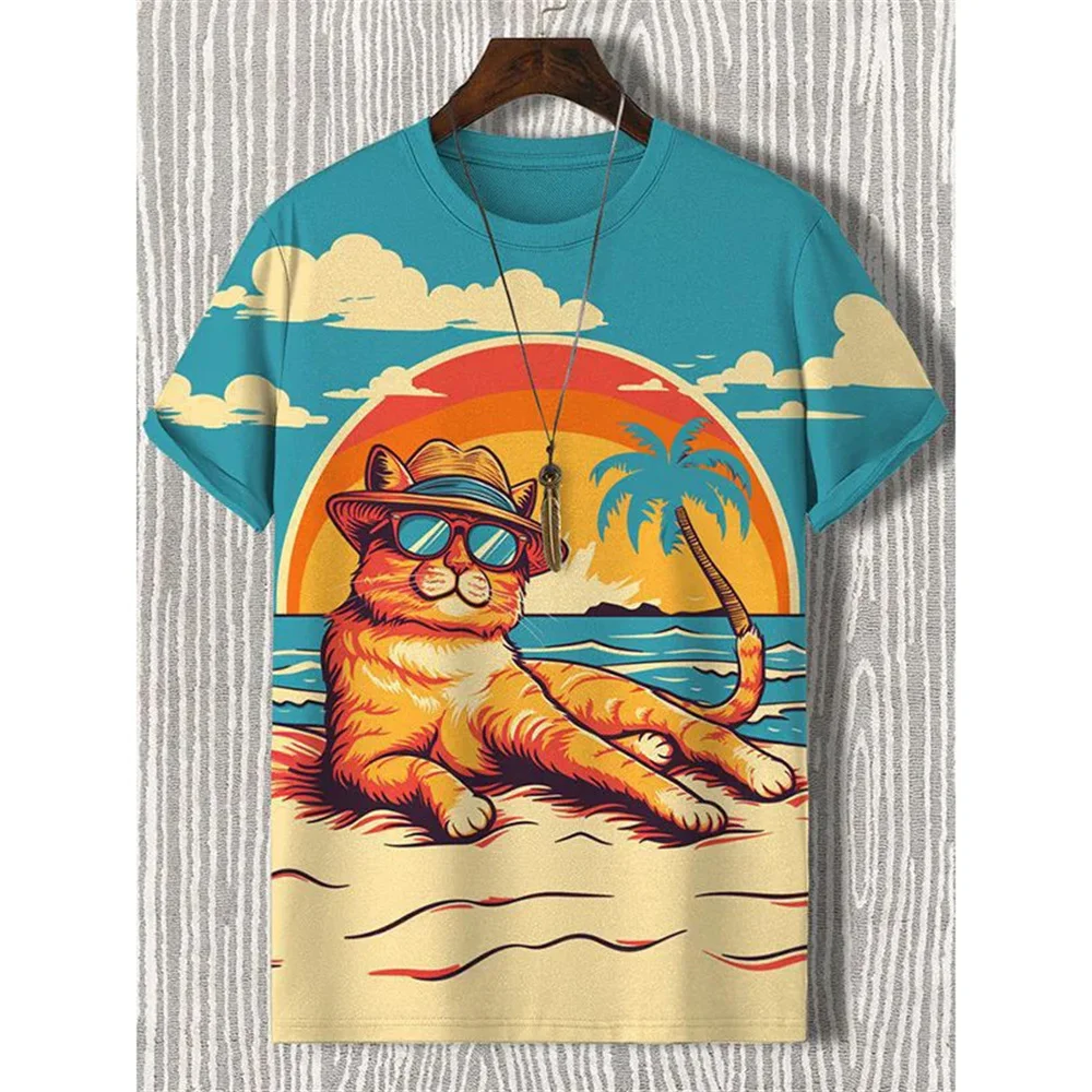 

Men's T-shirt Summer 3d printed small animal cute cat crewneck short sleeve top Street casual