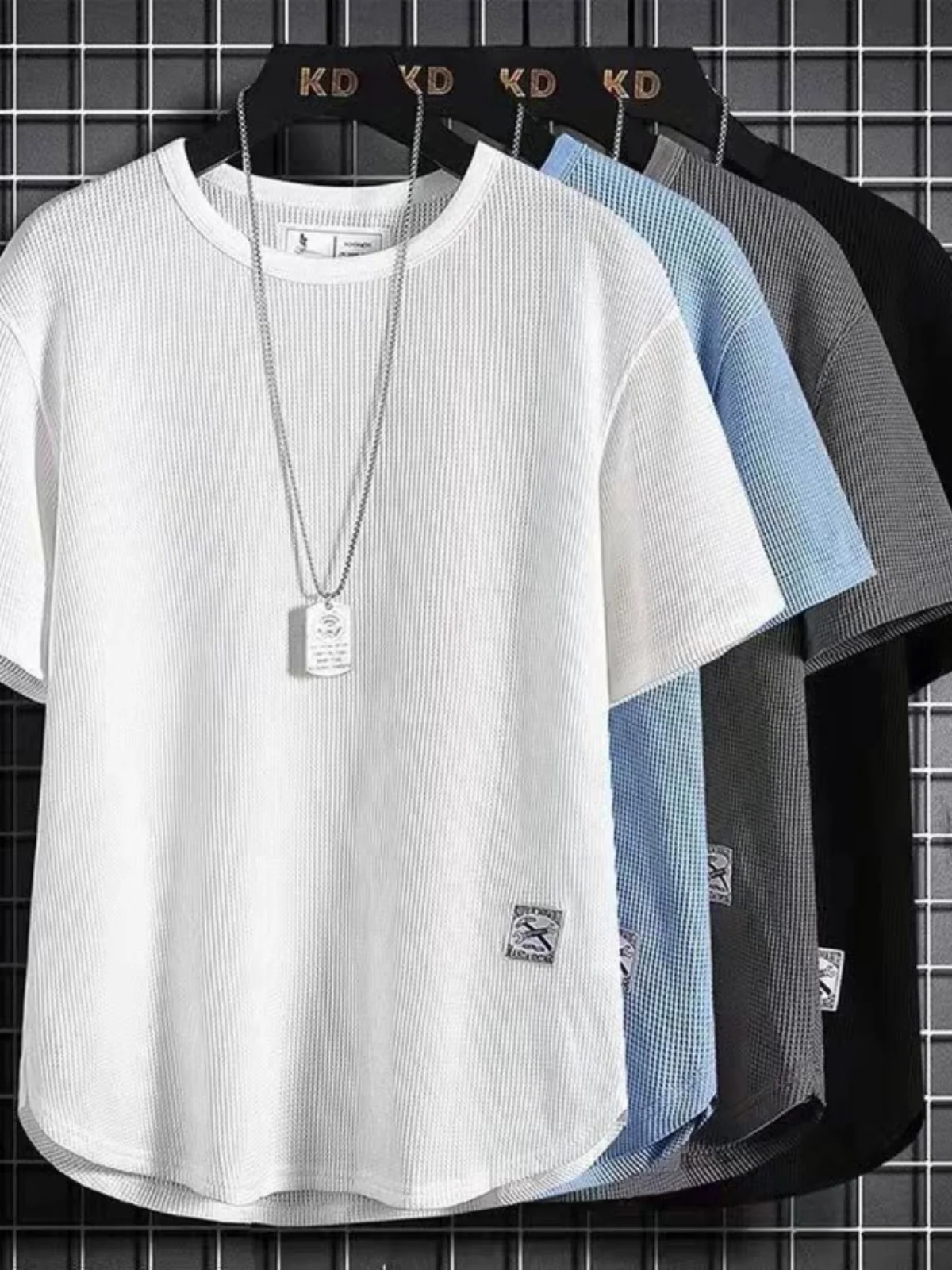 Loose Casual Men's T-Shirt Summer Fashion Brand Half Sleeve Base Layer Top with Tie Clip Large Size Fat People Clothing