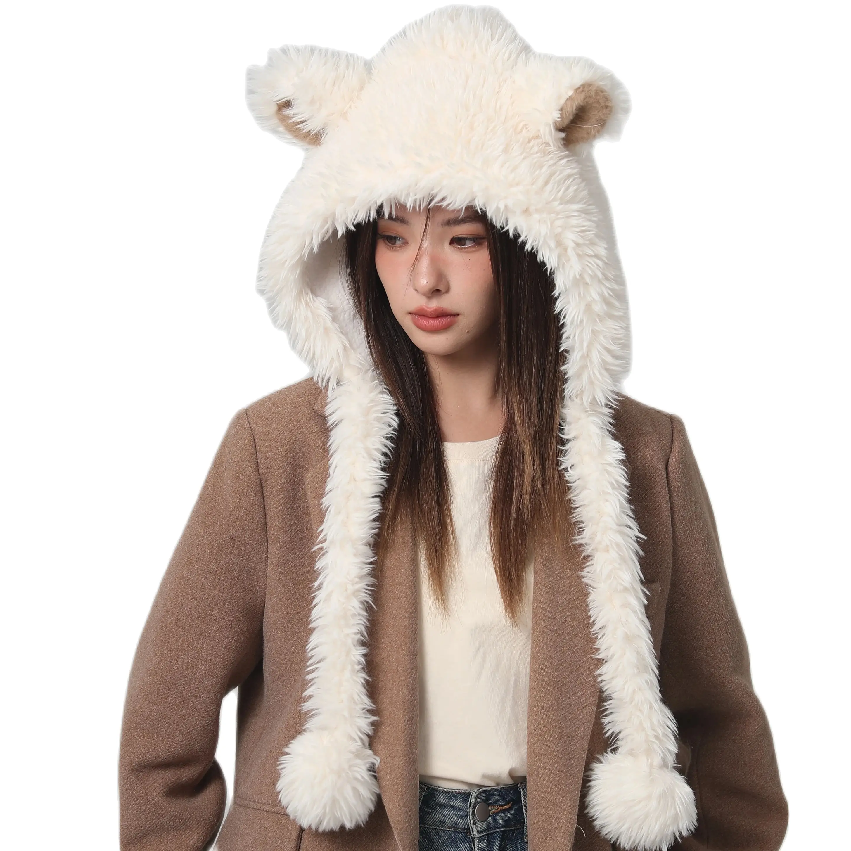 2024 new Ear caps Funny Fashion Autumn Winter Leopard Fur bomber Ball Plush Big ear hats Hat Soft Warm Thick Basin Bucket Hats