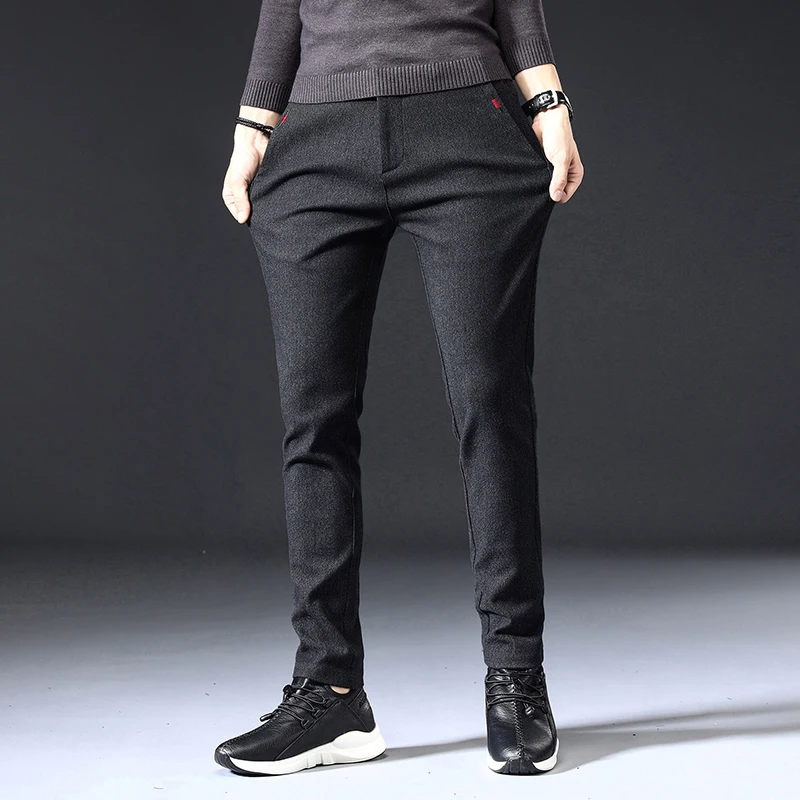 2025 New Men\'s Casual Pants Business Leisure Fashion Elastic Waist Slim Fit Stretch Gray Black Blue Cotton Trousers Male 28-38