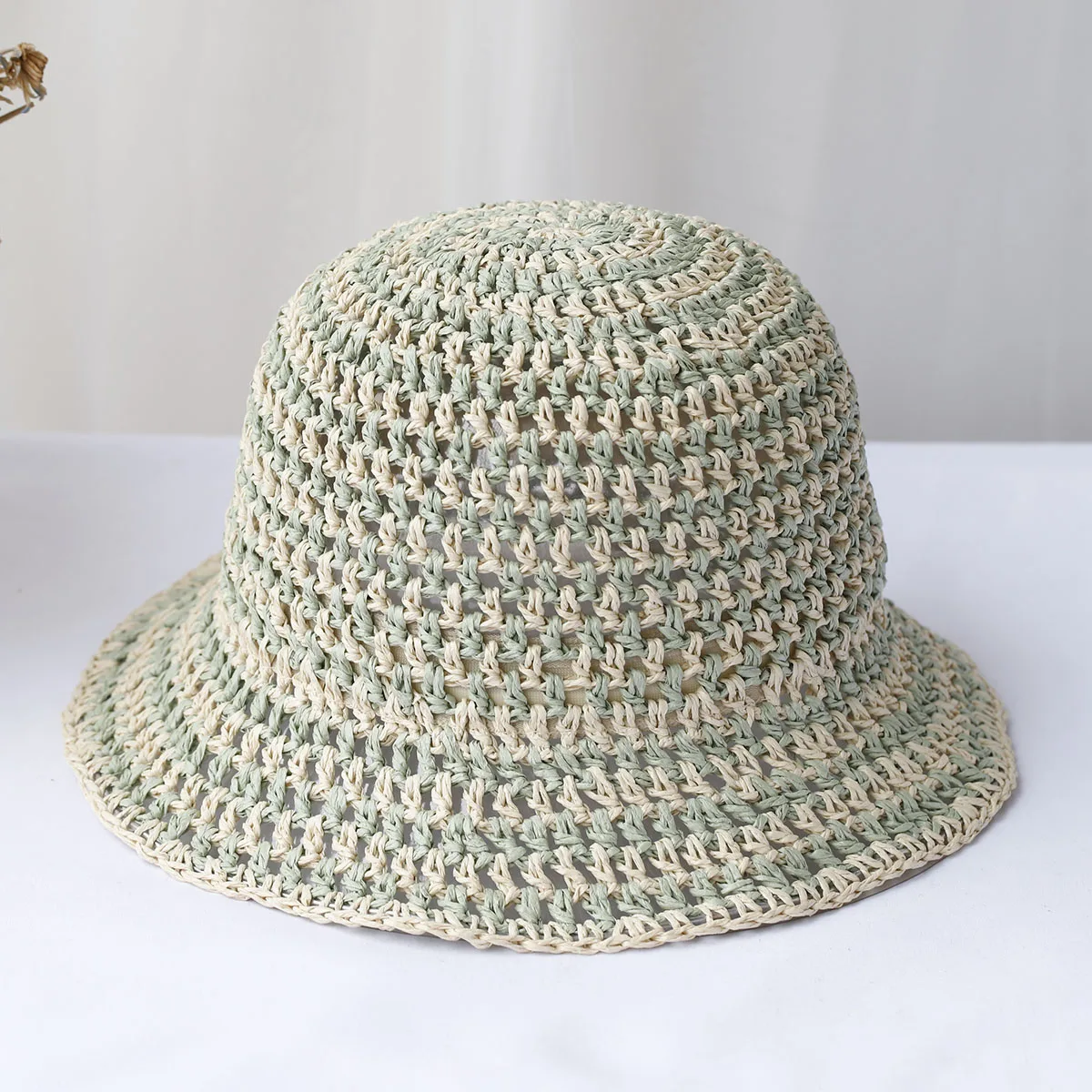 papyrus Fashionable Luxury hollow hat Sky blue striped hat bucket hat Foldable Sun Crochet Hat For Beach straw hat Women's hats