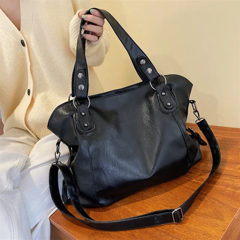 Large Black Women\'s Shoulder Bags Big Size Casual Tote Bag Quality Pu Leather Hobos Crossbody Bag Female Travel Shopper Handbag