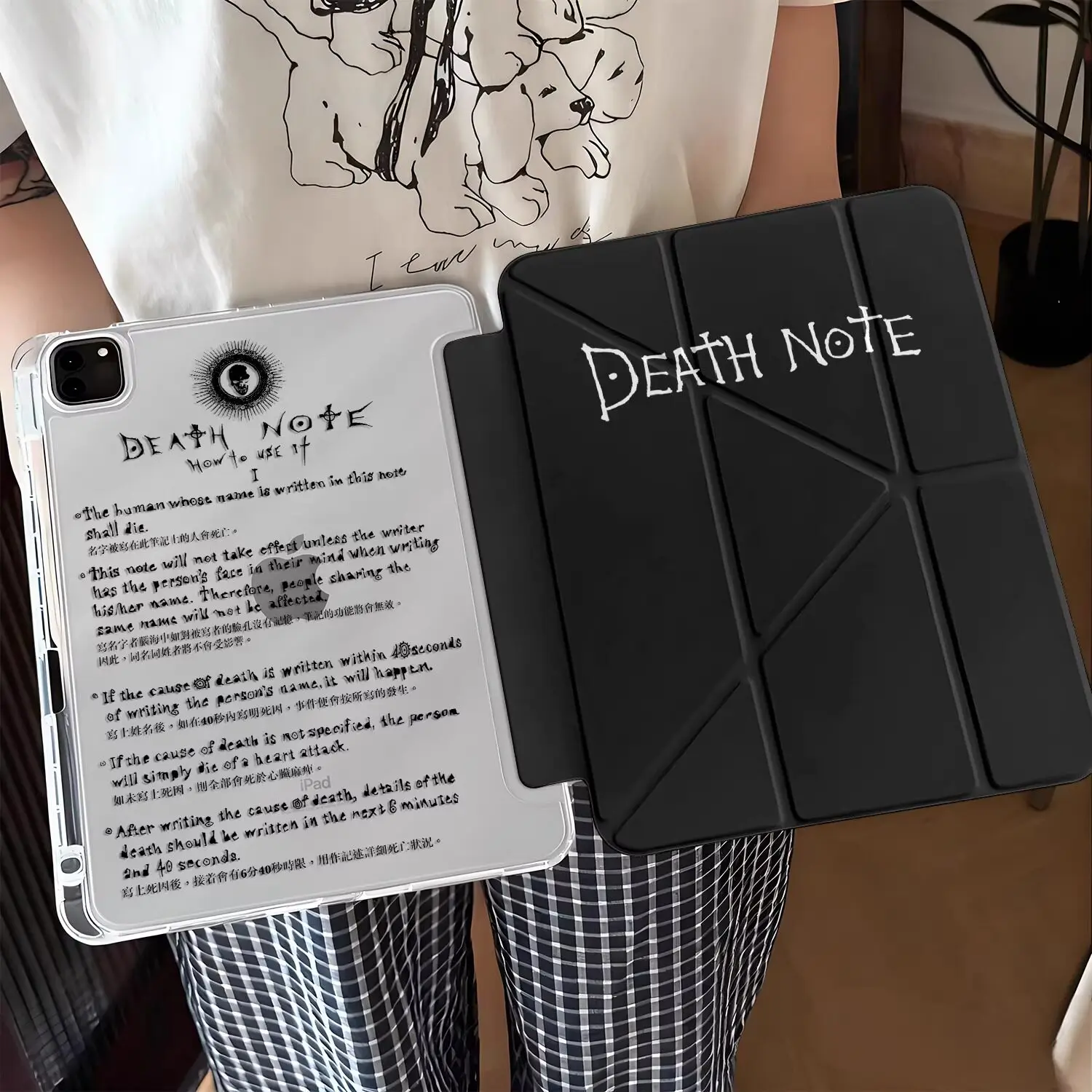 Simplified Black English Notes Tablet  Cover For iPad Pro 13 11th M5 M4 12.9 A16 8 7 9th 10th Air 11 M2 M3 Mini 3Y-Fold Case