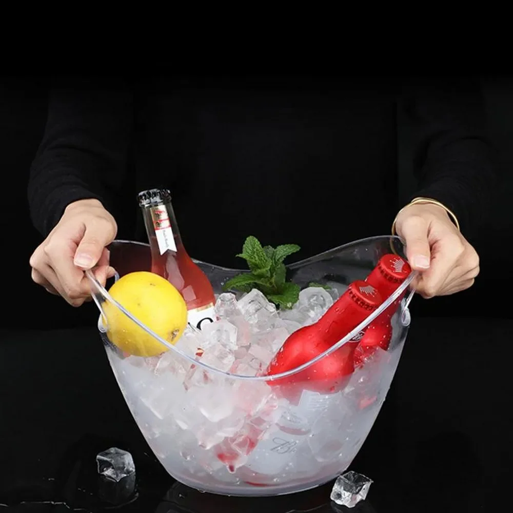 8L Transparent LED Luminous Ice Cube Storage Buckets Barrel Shaped Bar Beer Bottle Cooler Container Light Up Champagne Wine Hold