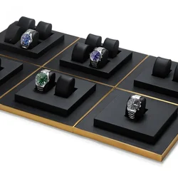 Black leather metal watch display props, watch display trays, live streaming cabinets, display windows