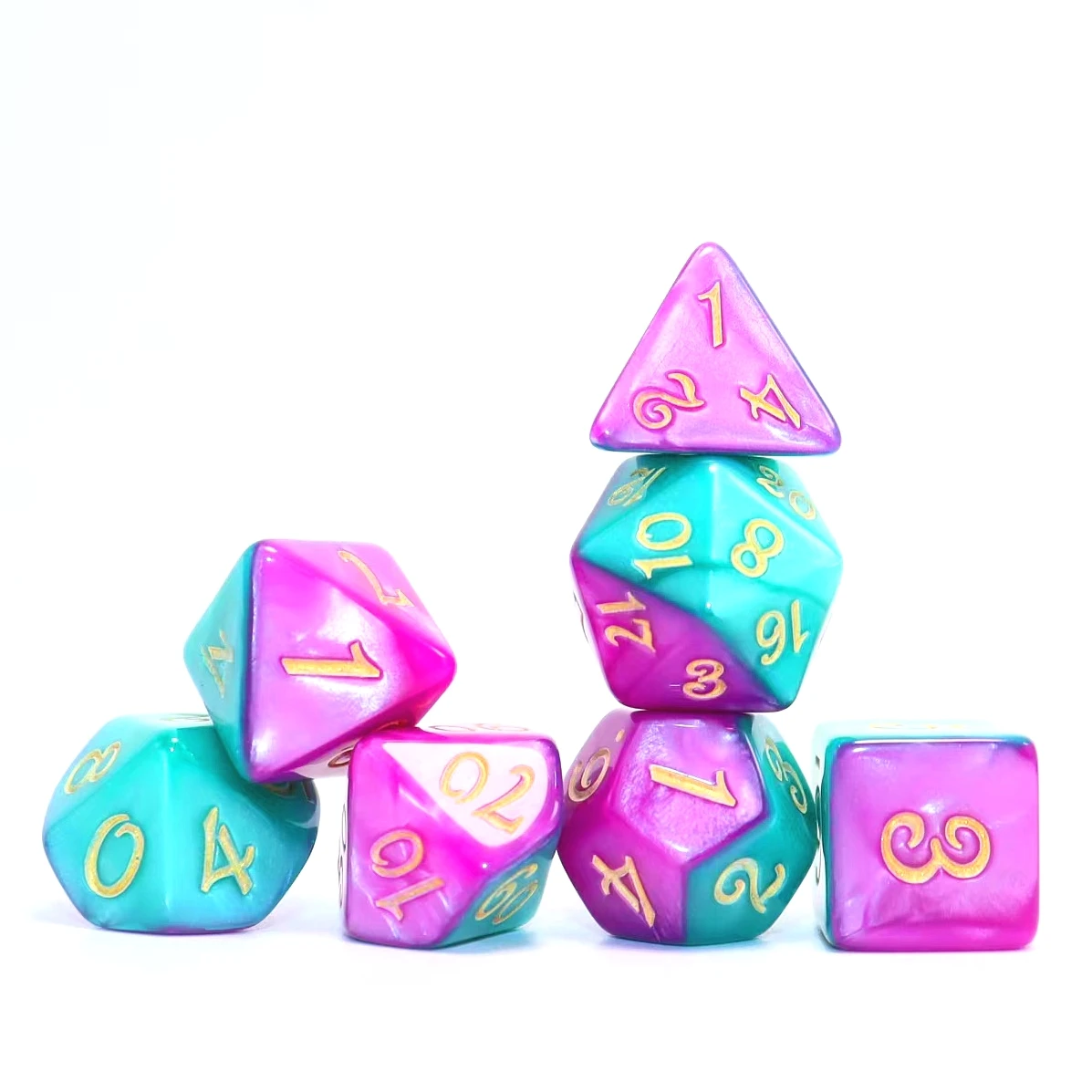 لعبة النردية متعددة السطوح مع حروف ذهبية ، أرجواني ، أخضر ، للعب الأدوار #2