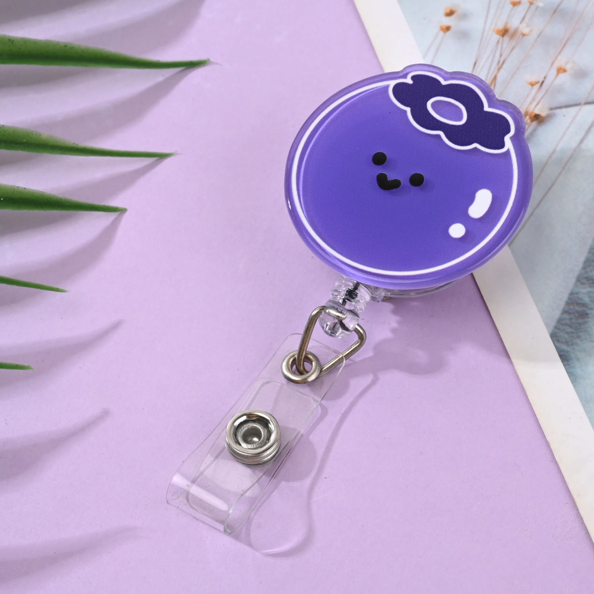 Cute Cartoon Fruit Badge Clip Acrylic Work Permit Student ID Clip Card Holder Telescopic Retractable Rotation Buckle Fashion