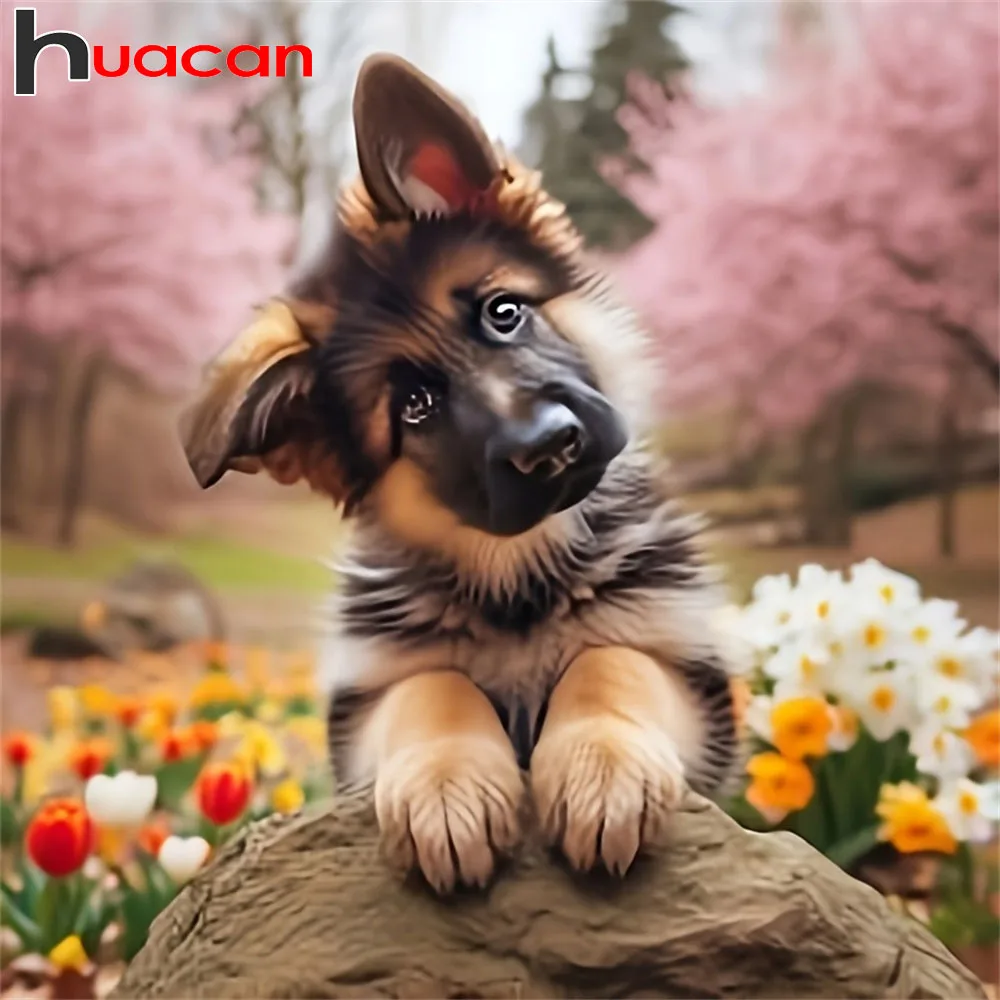 Huacan 5D Diamantmalerei Hund Blume Diamantstickerei Tier Komplettset Dekorative Gemälde