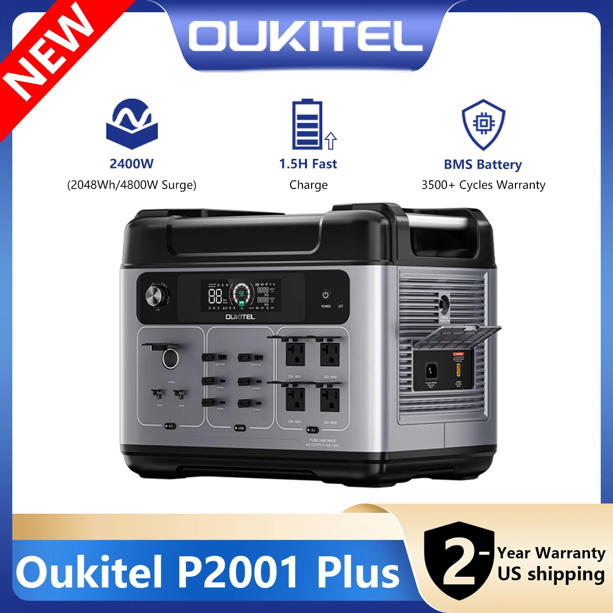 OSCAL Solar Generator 2048Wh LiFePO4 Portable Power Station 2400W 4800W Peak UPS Power Supply App Control Ultra Quiet for Home Emergency Camping RV Travel