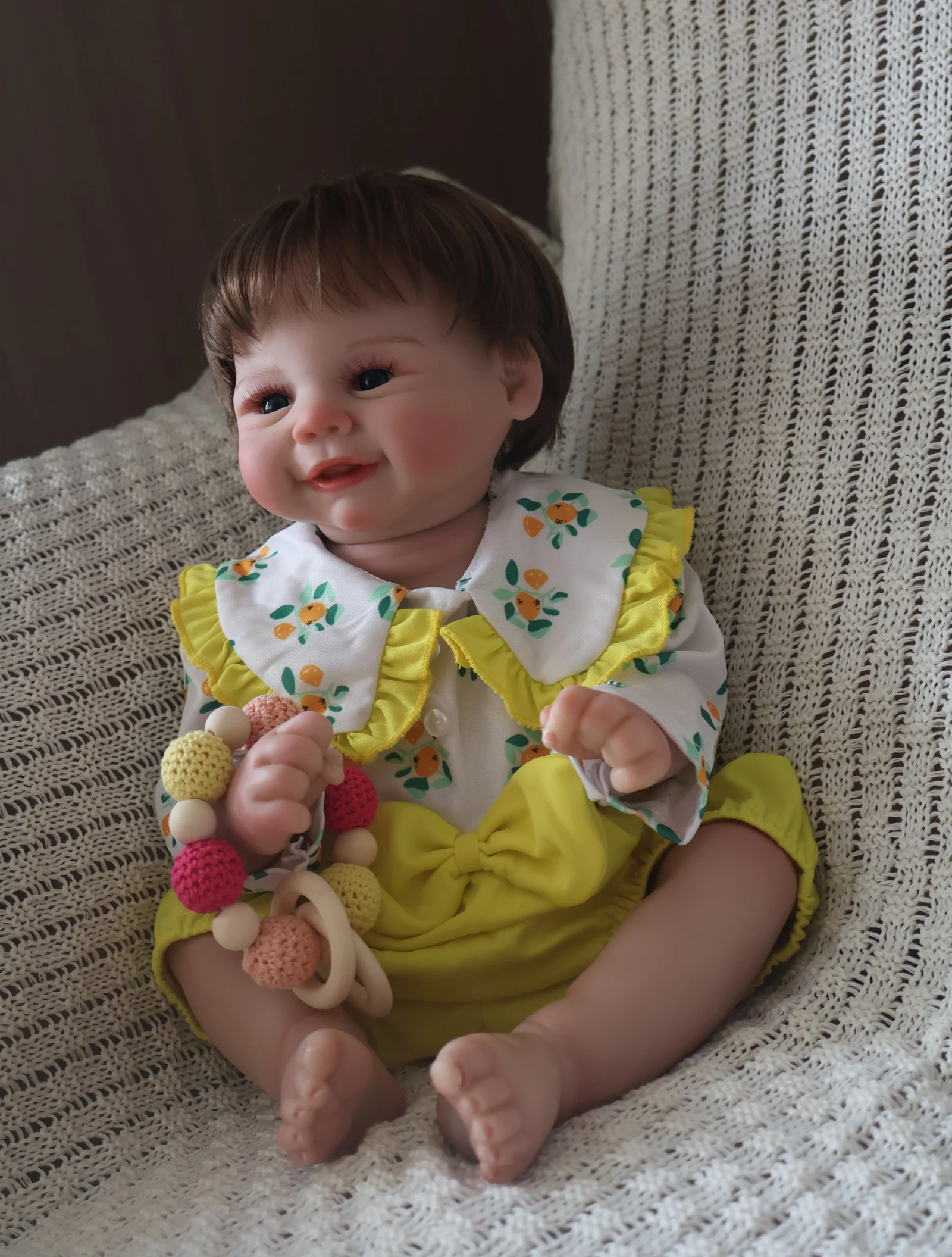 Cute 46cm Full Body Soft Vinyl Doll Painted Reincarnation Doll, Paired With Rooted Hair as a Gift Art Collection
