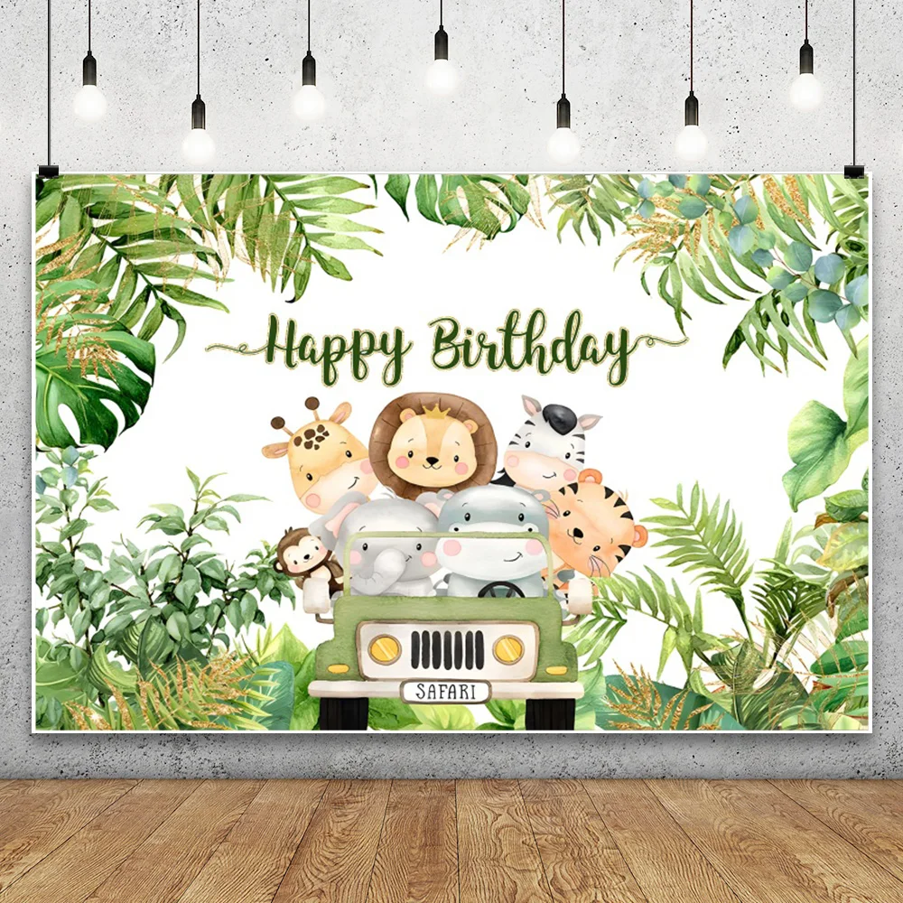 خلفية تصوير سفاري الغابة الاستوائية، خلفية تصوير برية واحدة للأطفال لأعياد ميلاد الحيوانات، لافتة تزيين للحفلات، خلفيات تبادل لاطلاق النار العائلية
