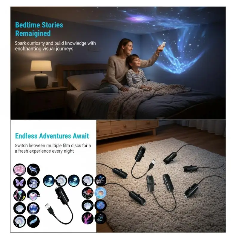 USB Magic Ocean Series Projector Lamp Adjustable Jellyfish Butterfly Pattern Atmosphere Light Car Bedroom Decor Projection Ligh
