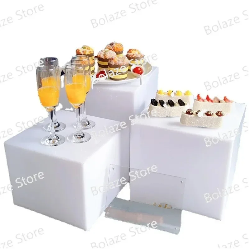 

3pcs set square wedding decoration acrylic dessert table set buffet cake snack display stand white acrylic riser