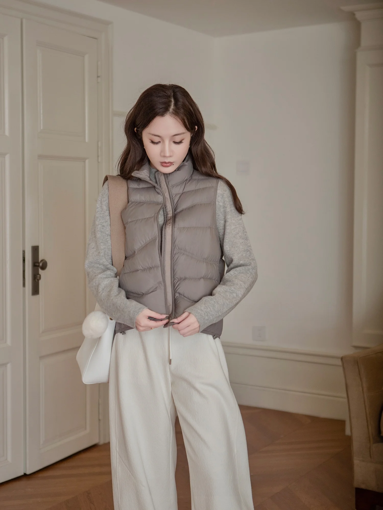 

SureHouse Women's down Vest Traceable Comfortable White Du down 90% Filling Polyester Fiber Warm Ci Casual Sle