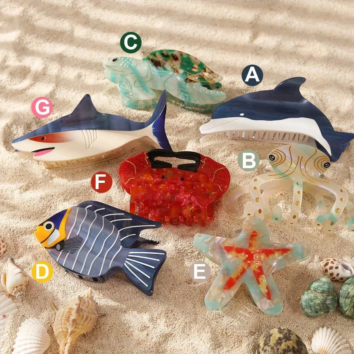 

1 Piece Personalized Ocean Dolphin Octopus Sea Turtle Clown Fish Starfish Acetate Hair Claw Clip Accessories