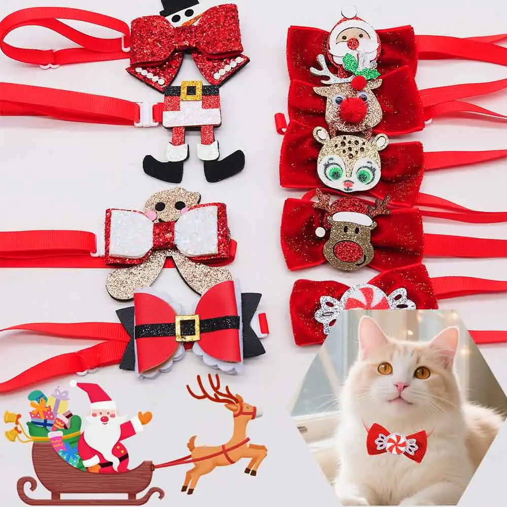 20/40PCS 2025New Dog Bowties Fashion Christmas Pet Collars For Dogs Adjustable Small Dog Bow Ties Winter Pet Dogs Accessories