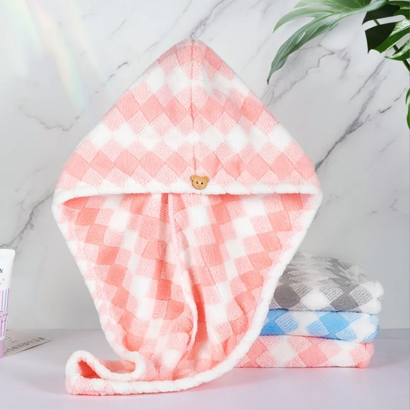 1pcs Women Coral Fleece Shower Hair Towel Wrap Drying Hair Turban Printed Bathroom Quick-dry Soft Absorption Turban Head Cap