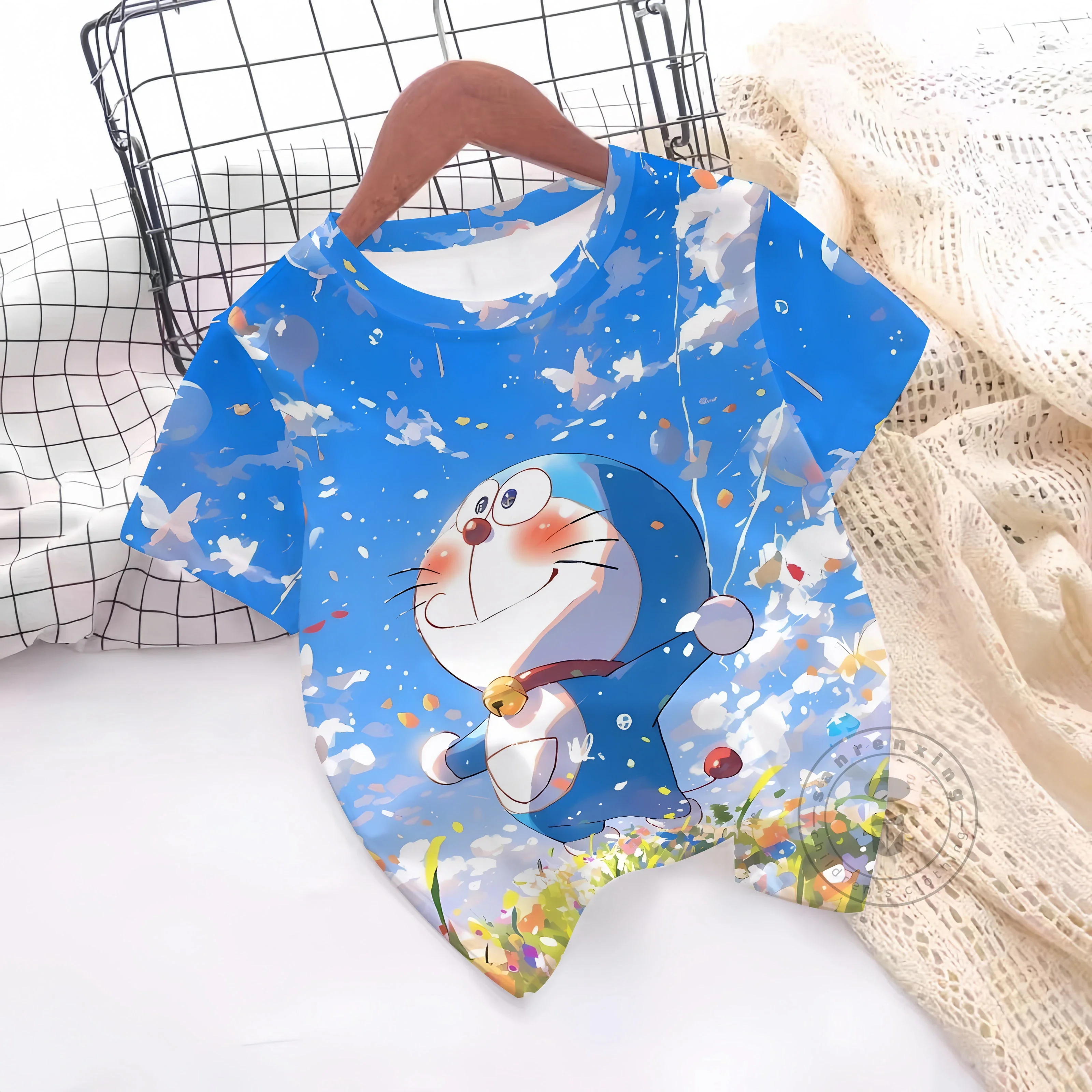 

Boys Girls Clothes Print Doraemon Graphic T Shirts Summer Outdoor Crew Neck Short Sleeves Casual Outdoor Clothes For Children