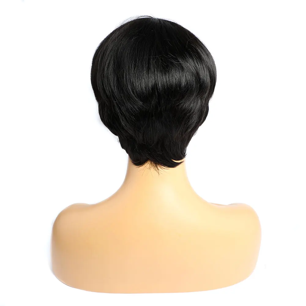 Short Human Hair Wigs with Bangs Natural Black Short Wig Pixie Cut Wigs Human Hair Machine Made  Cosplay Duby wigs for Women image 5