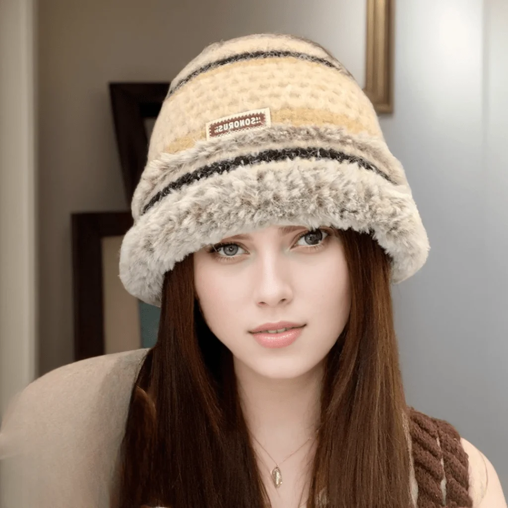 

Winter Fleece Bucket Hat for Women - Thickened Knit Fisherman Beanie, Slouchy Pom Pom Hat with Fleece Lining