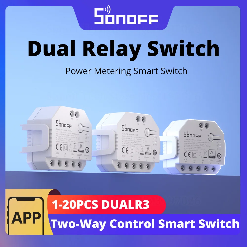 SONOFF DUALR3 двойной релейный модуль DIY мини-умный переключатель измерения мощности 1-20 шт. двустороннее управление умным домом через eWeLink Alexa Google