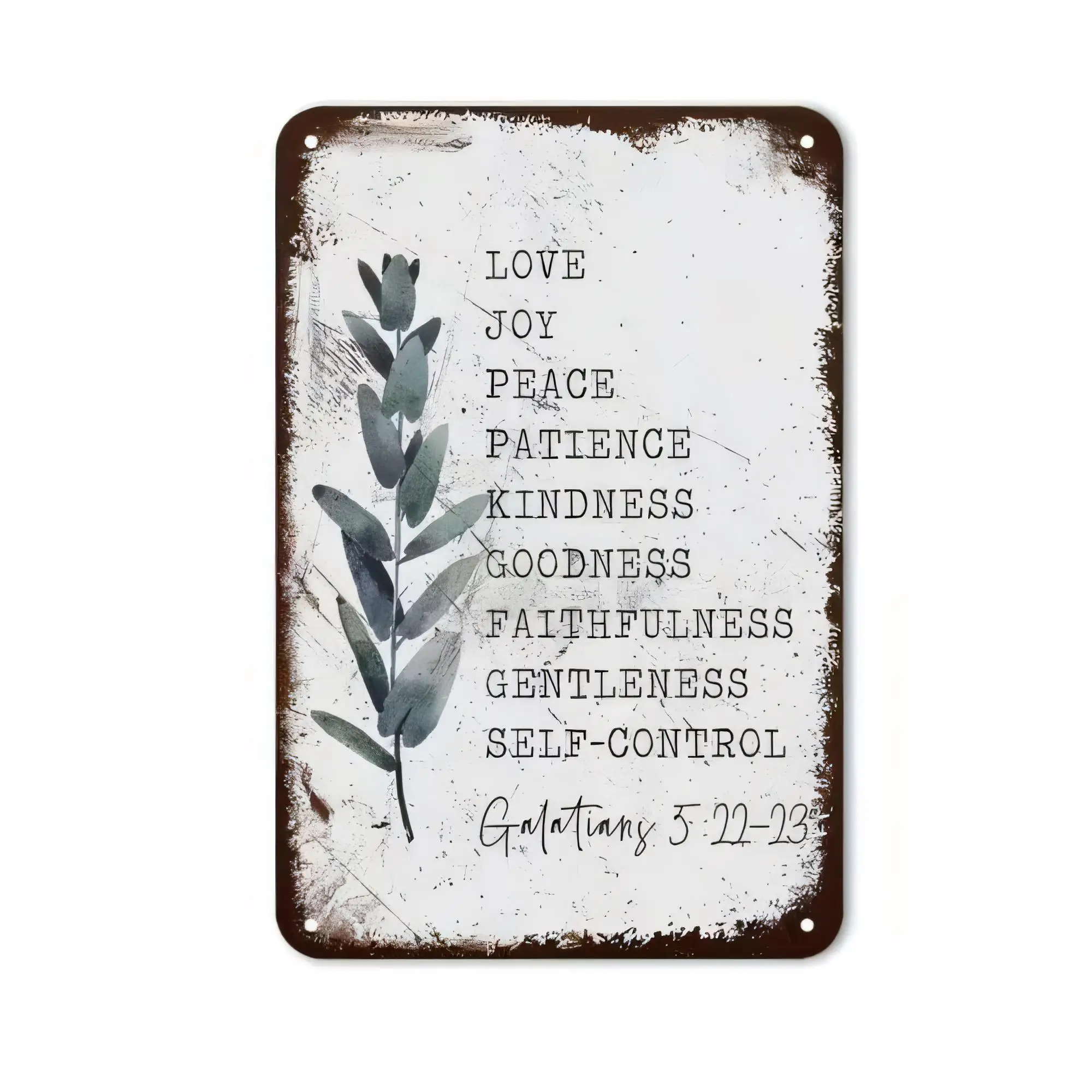 Tin Sign Love Joy Peace Patience Kindness Goodness Faithfulness Gentleness Self-Control Vintage Farmhouse Metal Wall Decor Rusti