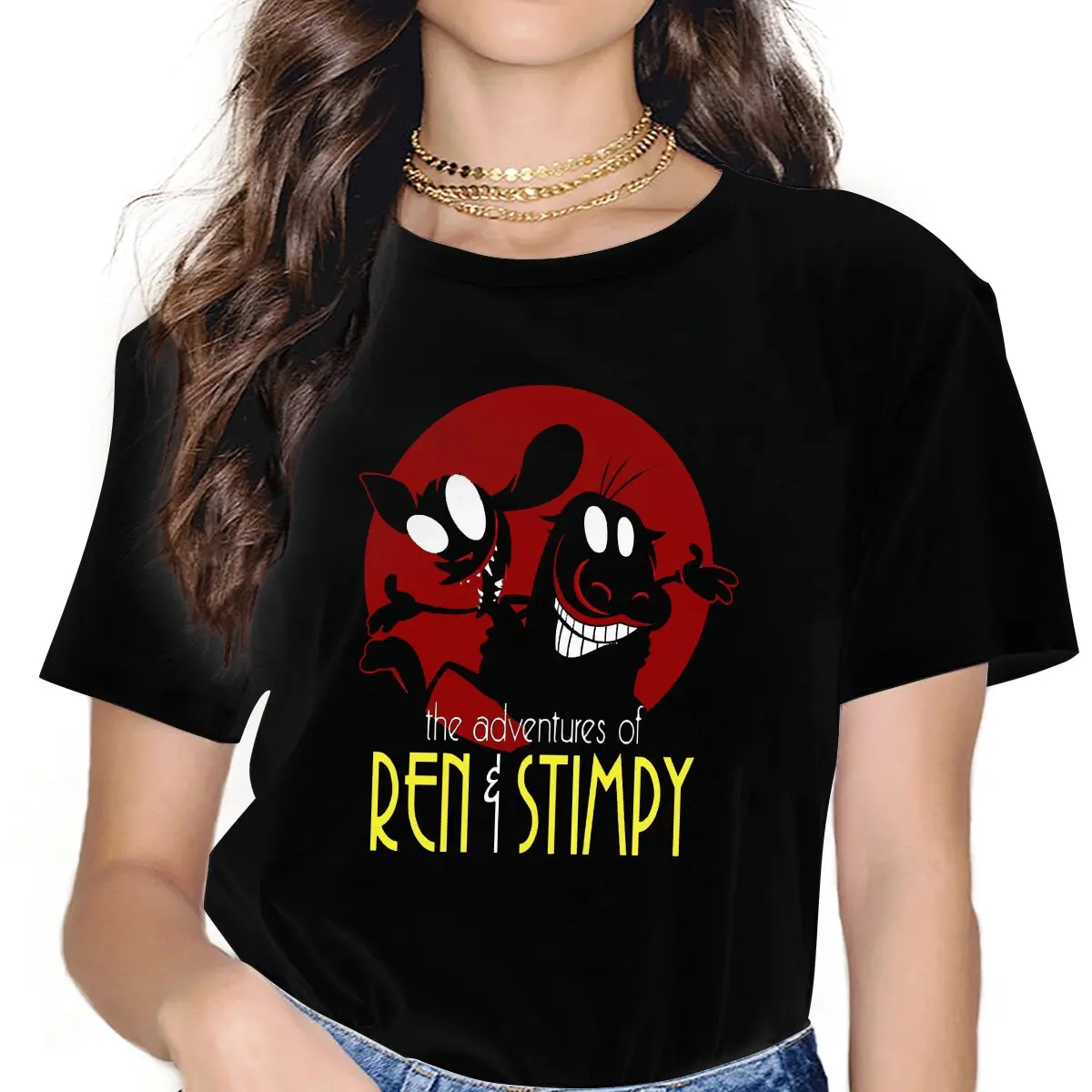 The Adventure Game Ren And Stimpy Women T Shirt Fibre Grunge O-Neck Polyester TShirt