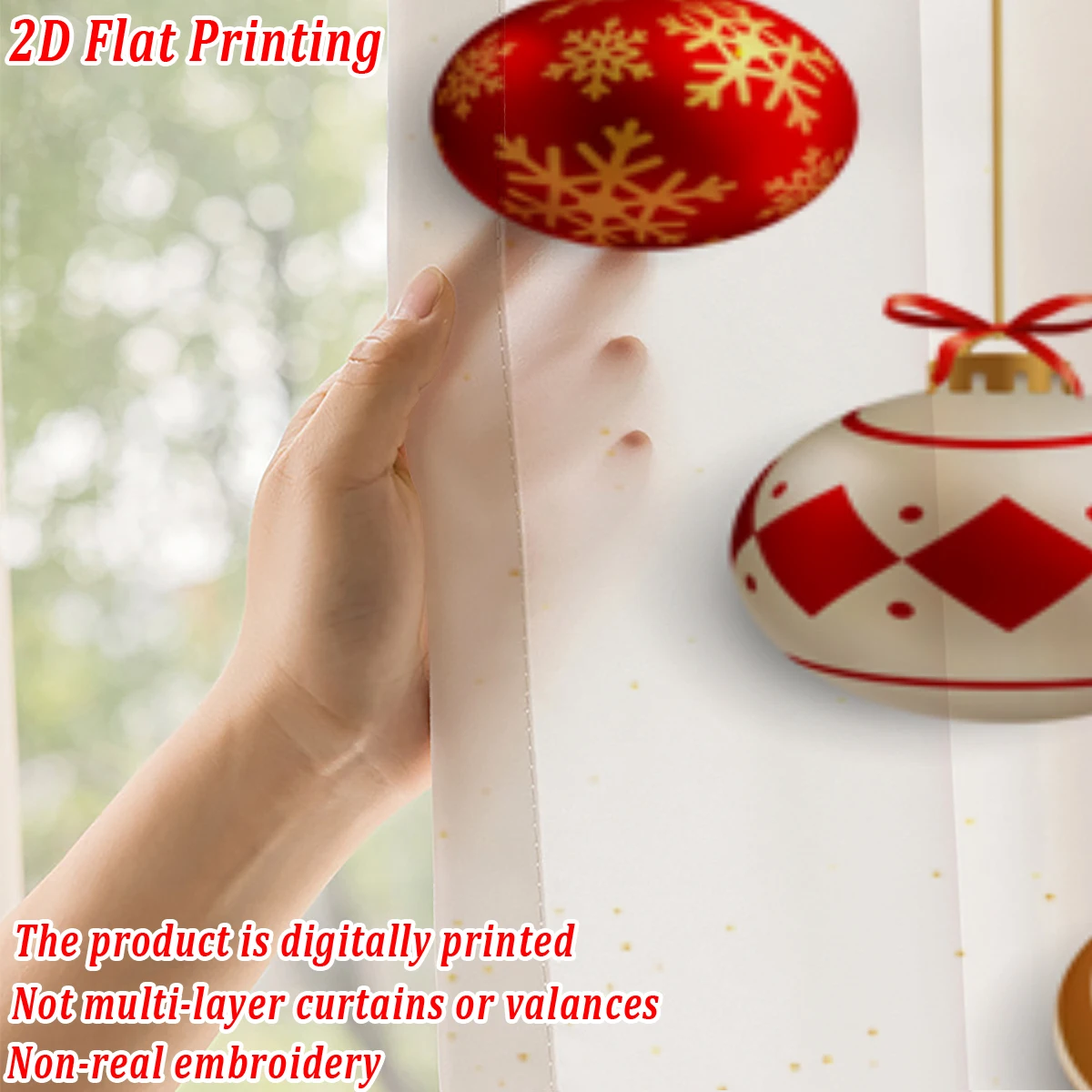 ستارة شفافة للمطبخ مطبوعة مسطحة لعيد الميلاد مع فرع كرة عيد الميلاد المجيد على شكل نجمة من الصنوبر لحفلات ديكور المنزل في عيد الميلاد