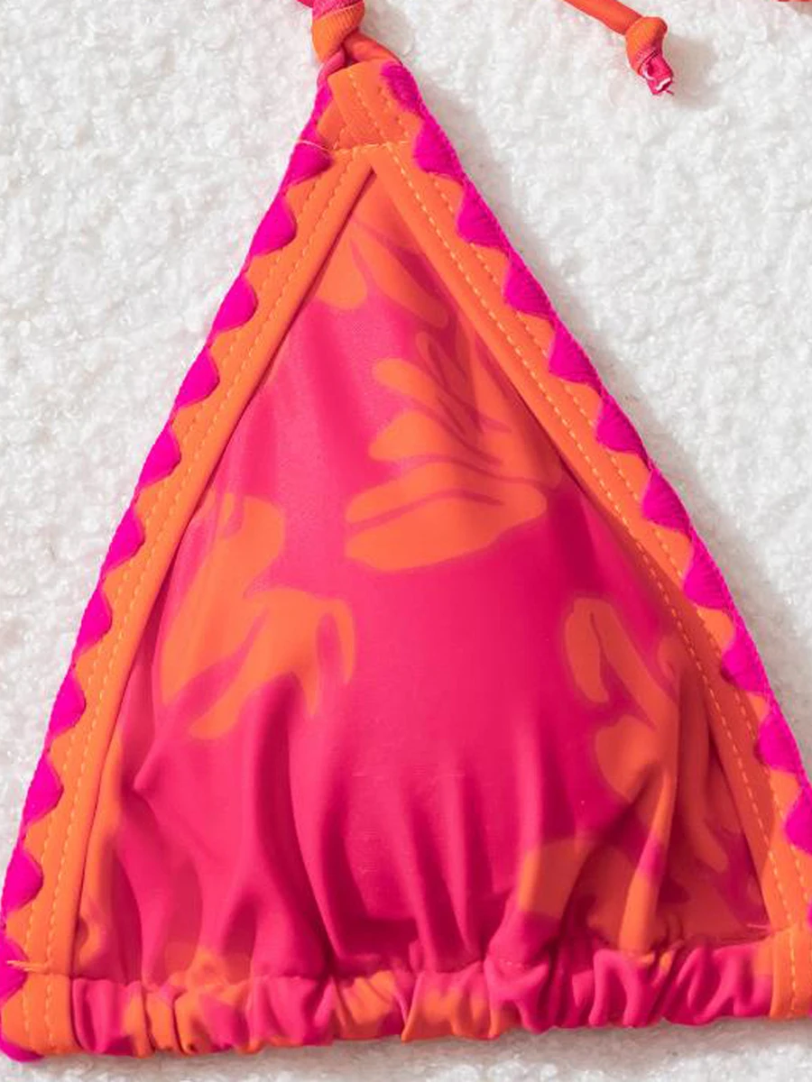 新しい女性 2 個ビキニ水着プリントタイアップホルターネックノースリーブパッド入りブラジャー Tバックボトムスビーチ水着セット S-XL