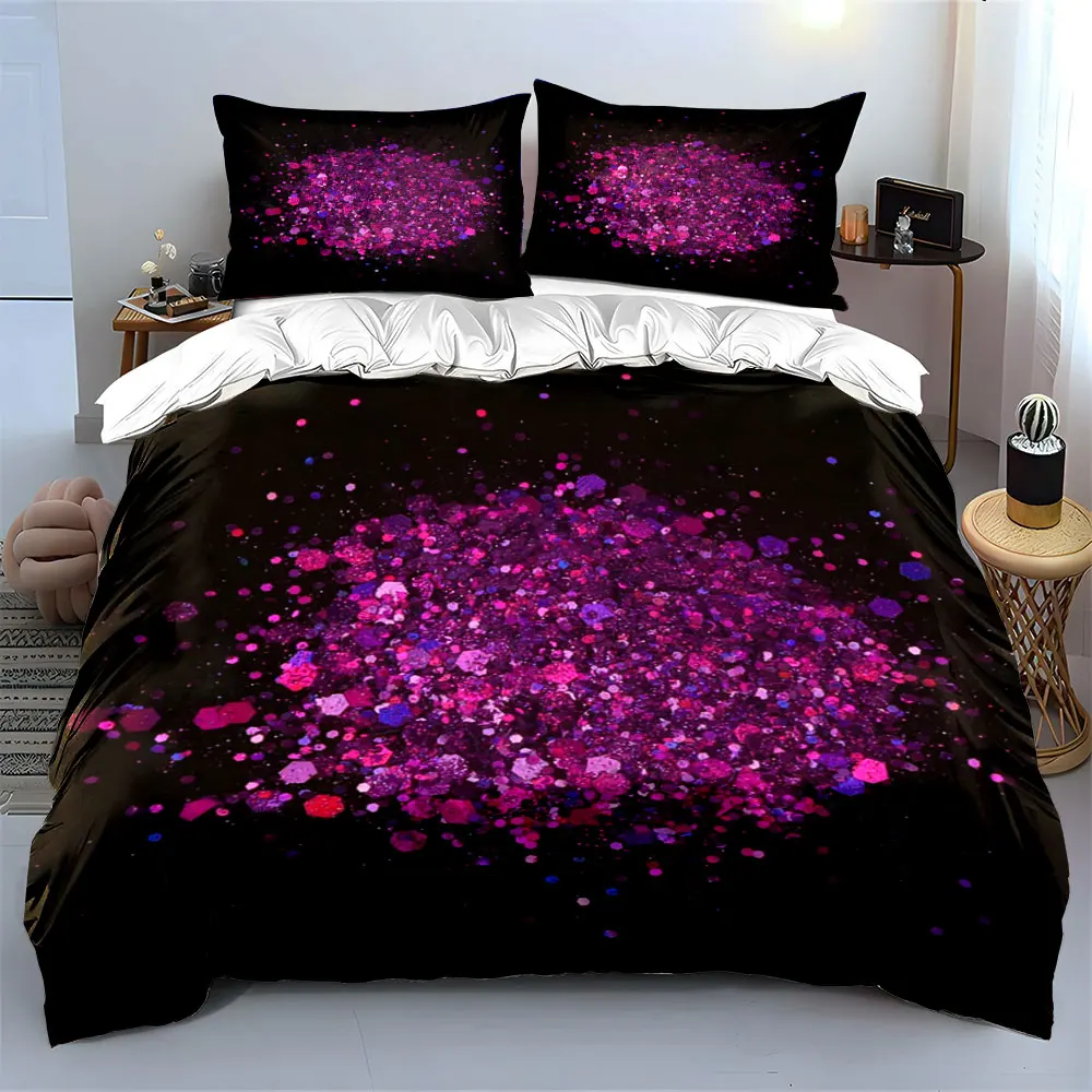 

"Purple Glitter Three-Piece Decor" Bedding Set with 1 Duvet Cover 2 Pillowcases Single Double King Queen, Gift