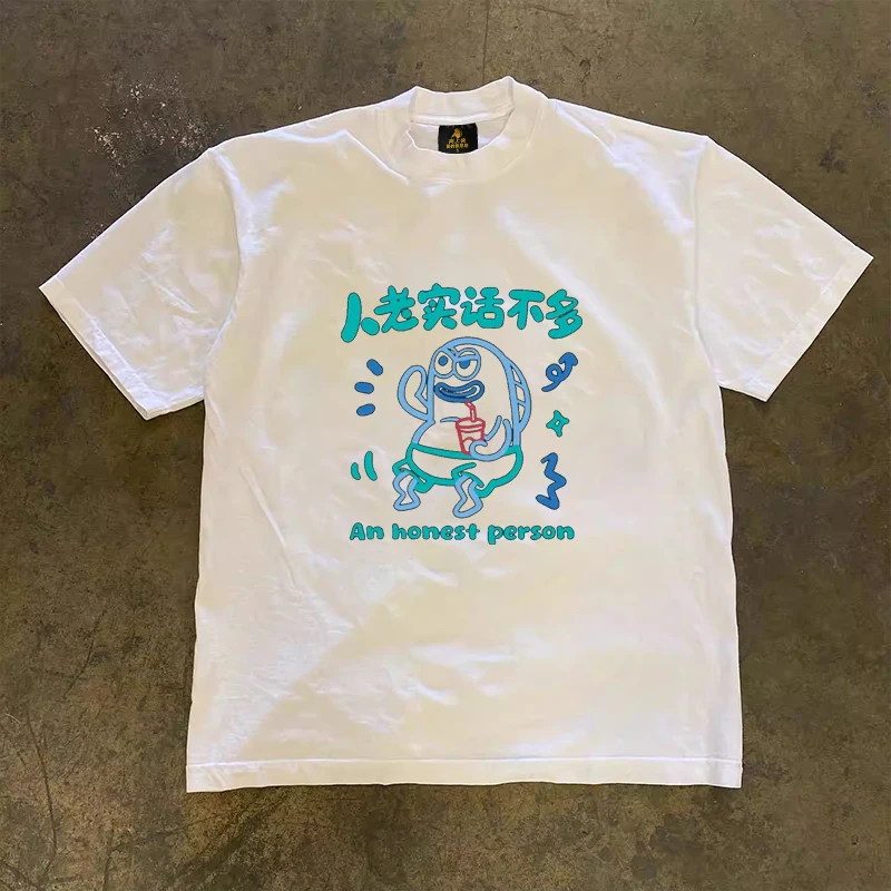 Loose Fit Cotton T-Shirt Unisex Short Sleeve Double Thread UPUPXIA Hero Print Sweat Absorbent round Neck Casual Summer Top