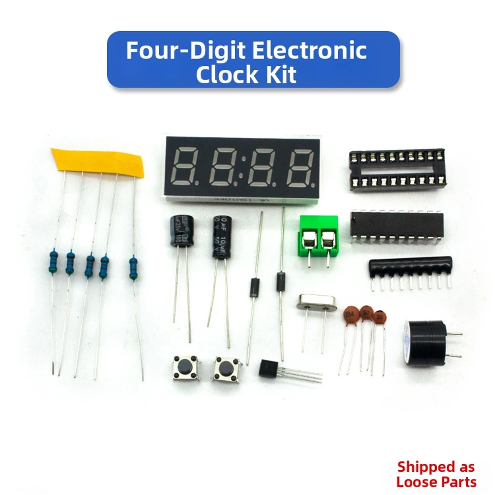 DIY Electronics Kit Featuring Four Digit LED Clock with Alarm for Time Display for countdown Timer and Stopwatch Functions