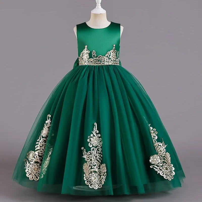 

Baby Child Party Christmas Prom Ceremonial Festive Luxury Evening Dress Princess 8 To 12 Years Old Girls Kids Green Long Frocks