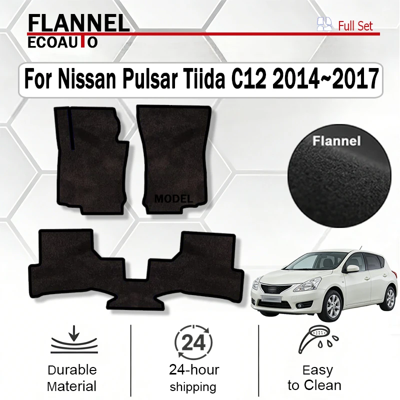 

ECOAUTO Flannel For Nissan Pulsar Tiida C12 2014~2017 Car Floor Mats Rugs Panel Footpads Carpet Cover Foot Pads Stickers black