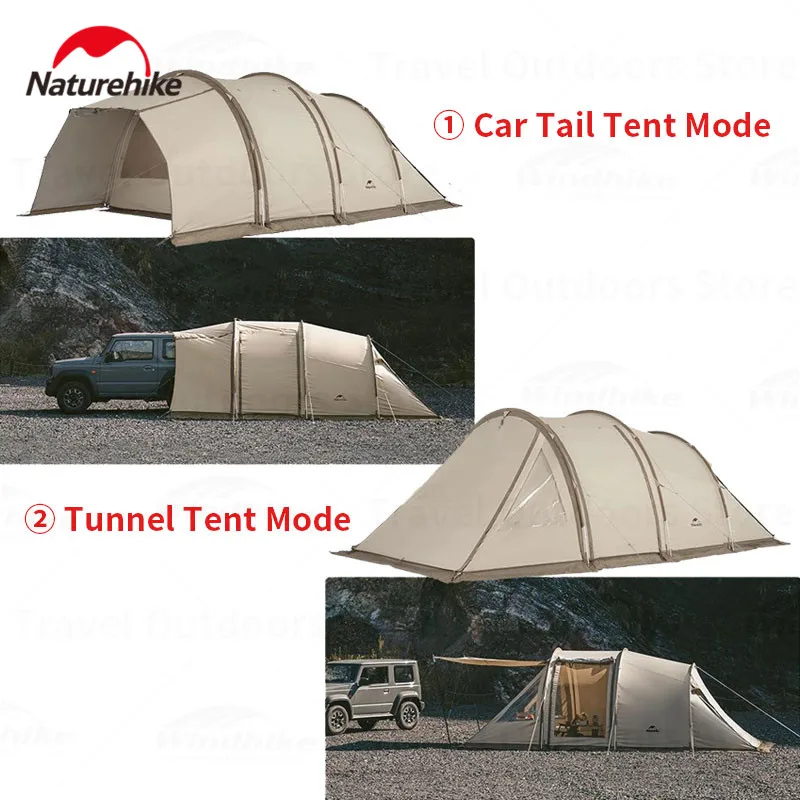 Naturehike 3-4 أشخاص خيمة نفق مساحة كبيرة غير نافذ للمطر مقاوم للماء واقي مزدوج من الشمس للتخييم على السيارة والذيل والسفر في الهواء الطلق