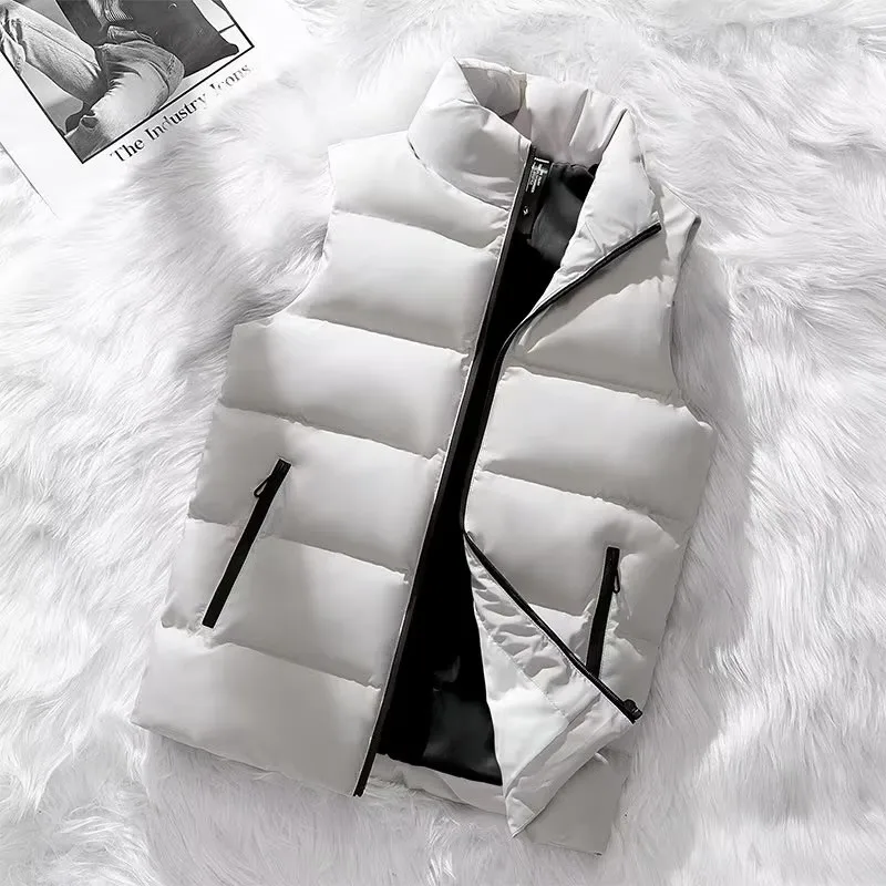 

Trendy Thi Cotton Vest Men's Outerwear Autumn Winter Warm oulder Pad Jaet Loose Fit Youth Faion Color Zipper