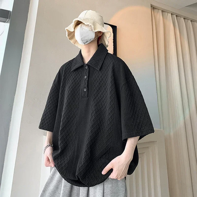 

Summer Waffle Short Sleeve Polo T-shirt Men's 2025 New American Retro Loose Polo Shirt Casual Y2K Lapel polos para hombre