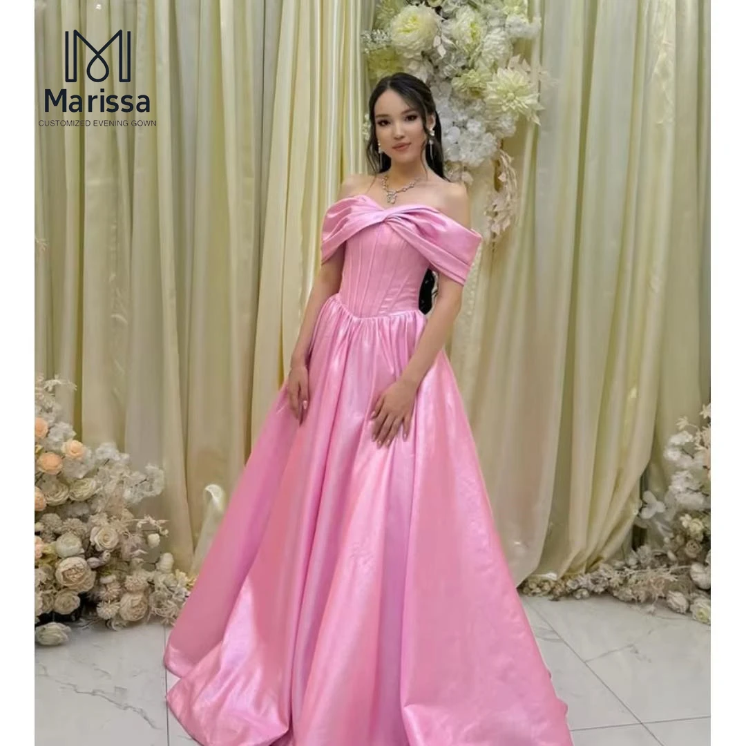 마리사 럭셔리 여성 이브닝 드레스 럭셔리 2025 맞춤형 우아한 롱 드레스 핑크 A라인 새틴 오프숄더 프롬 드레스