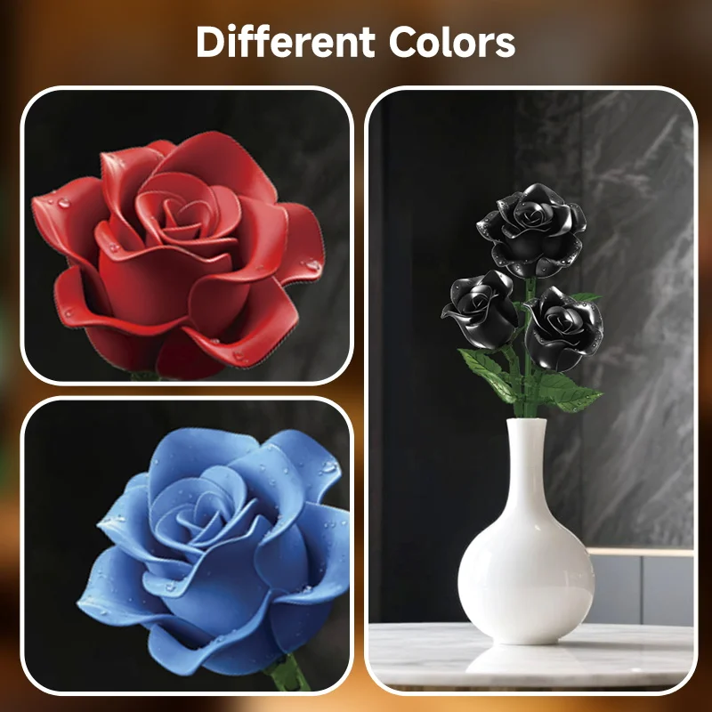 Modelo de rosa rosa, juguete de ensamblaje, ramo para el hogar, adorno creativo, conjunto de bloques de construcción, juguete para regalo de cumpleaños para niña del Día de San Valentín