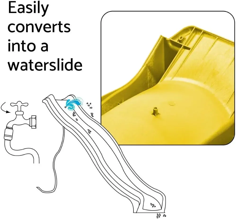 10피트 물결 모양 어린이 미끄럼틀, 5피트 놀이터 데크용 플라스틱 미끄럼틀, 간편한 일체형 설치 노란색 유아용 놀이기구