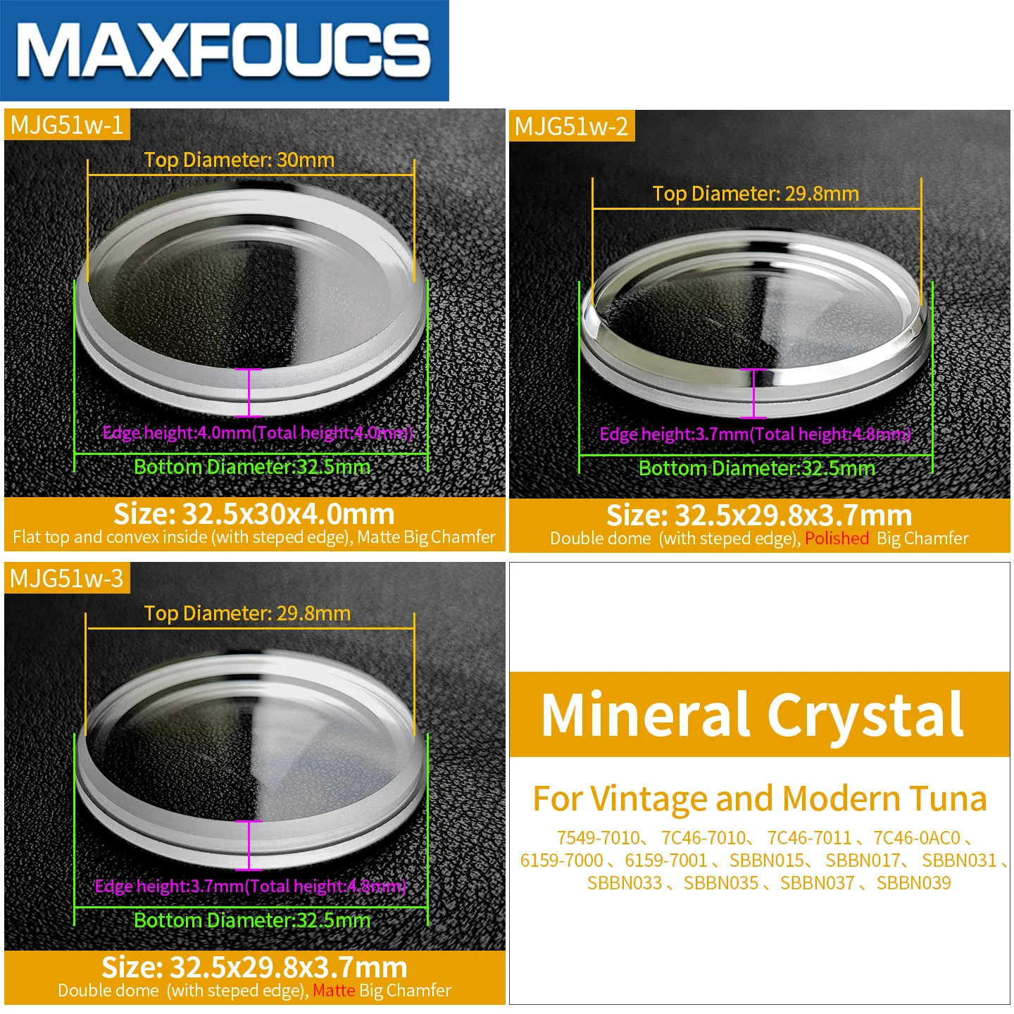 Mineralglas 32,5 mm für Vintage- und moderne Tuna-Uhren SBBN031 SBBN033 SBBN 7C46 6159 Uhrenkristall-Zubehör Oberflächenteile – Detail 1