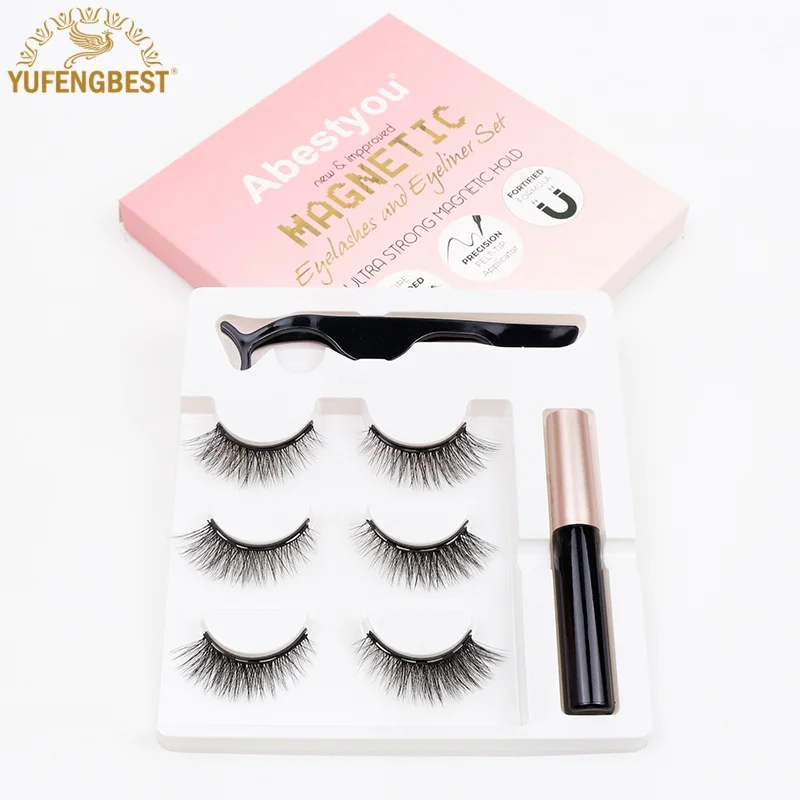 

3 pairs 14mm Natural Magnetic Fluffy Eyelashes Cat Eye Real Mink High Quality Eyeliner Kit Magnetwimpern Braun Rzesy Magnetyczne