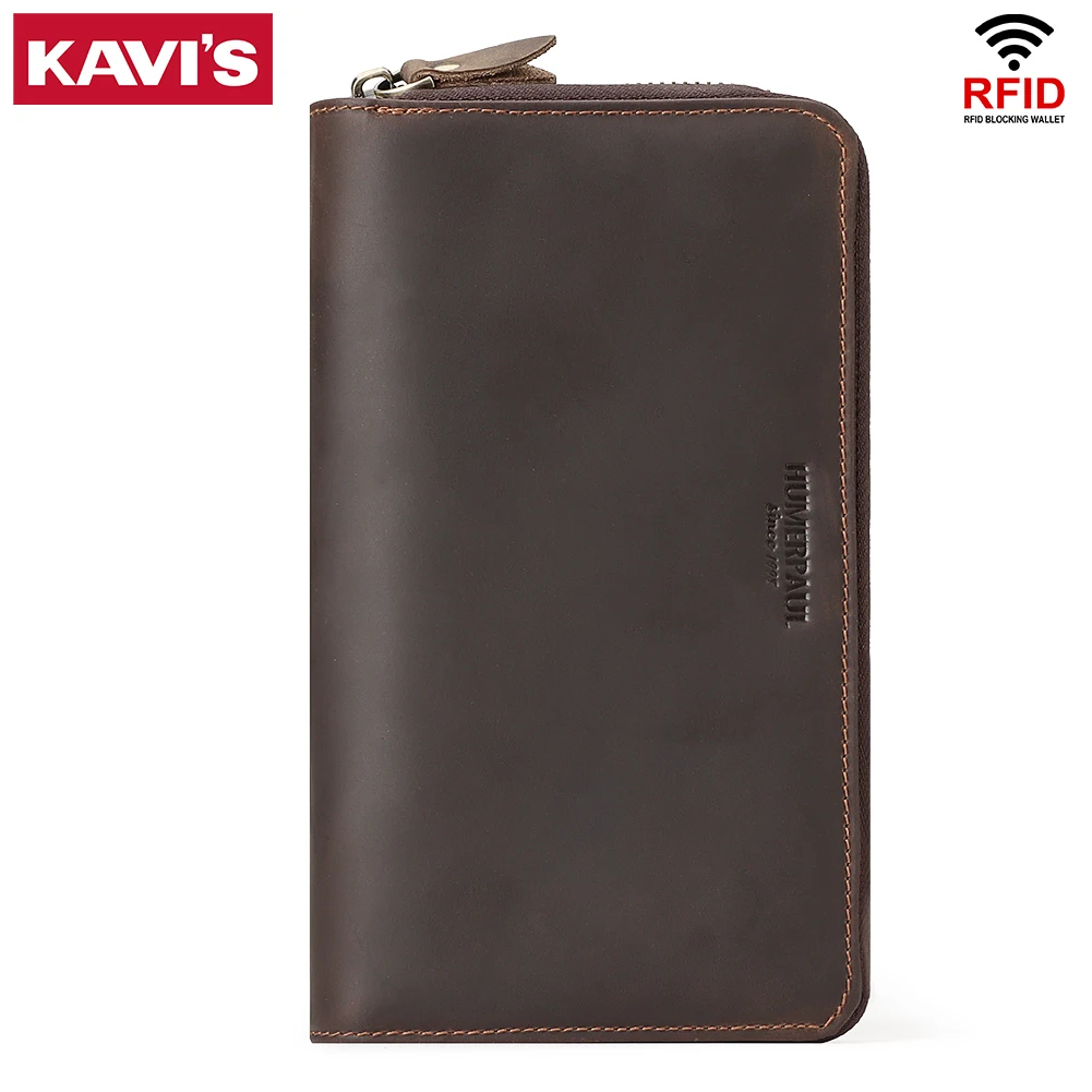 Long Men Clutch Wallet Genuine Leather RFID Organizer Cell Phone Purse with Multi Slot Card Holder Multi-functional Handbag