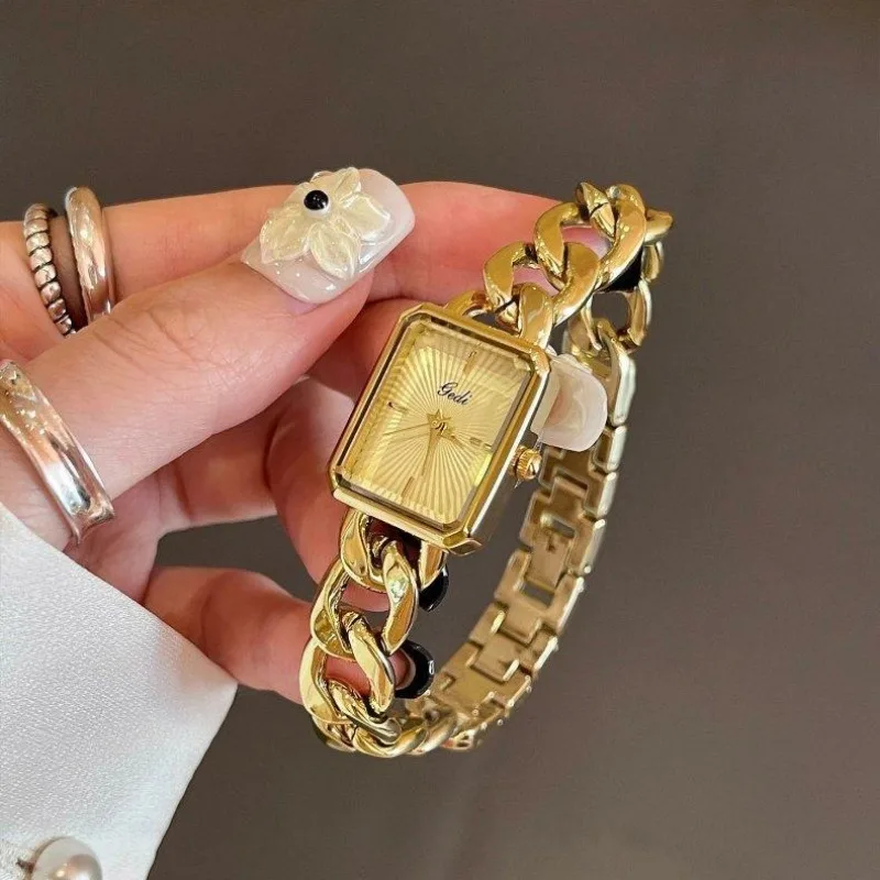 Fashion Gold Chain Women's Watch Simple Square Dial Metal Bracelet Wristwatch Elegant Dress Ladies Watch Clock Gift Montre Femme
