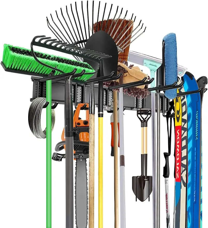 Wall Mount Tool Organizer Mop and Broom Holder Garage Storage Rack Heavy Duty Garden Tool Storage Organization System