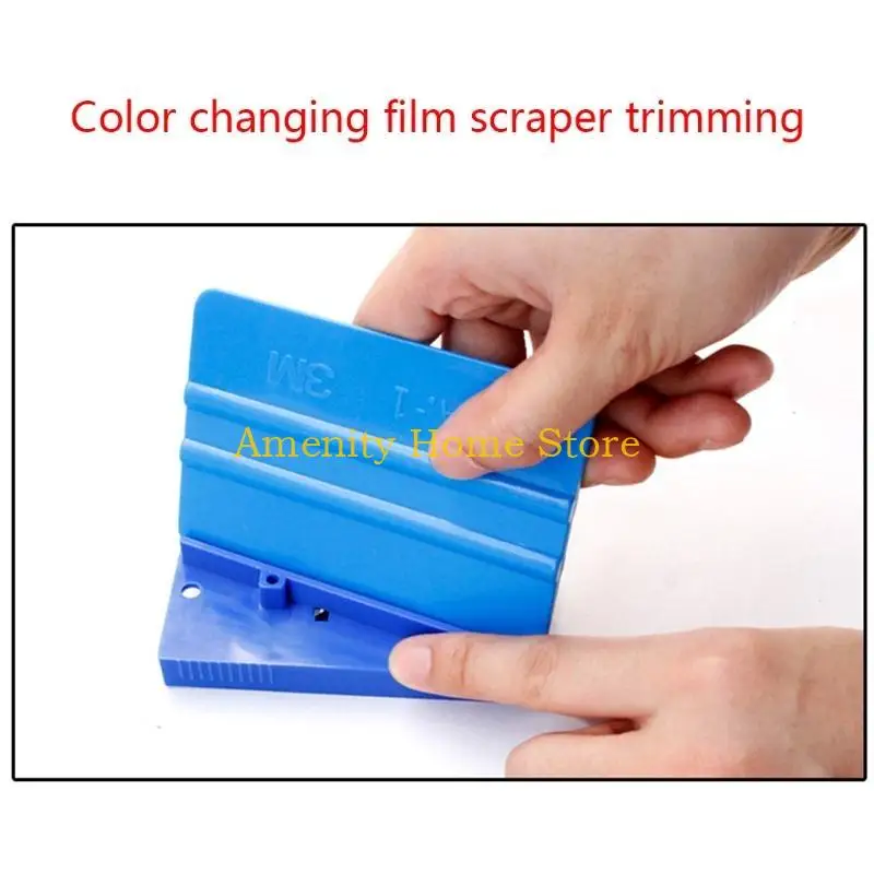 F26C 9.5x9.5cm Plastic Scraper Felt Squeegee Sharpening Car Wrap Tool Blue